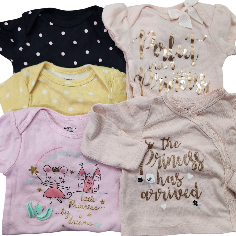 Gerber Organic Cotton Girls Bodysuit bundle Lot of 6 pieces
